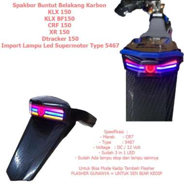 Spakbor Buntut Belakang Karbon KLX 150 KLX BF150 CRF 150 XR 150 Dtracker 150 Import Lampu Led Superm