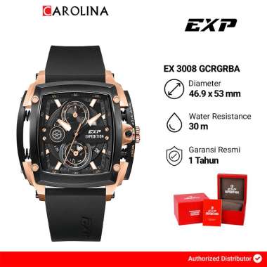 Jam Tangan Pria Expedition EXP Chronograph EX 3008 GCRGRBA Black Dial Black Rubber Strap