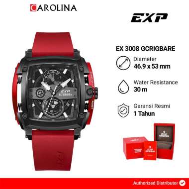 Jam Tangan Pria Expedition EXP Chronograph EX 3008 GCRIGBARE Black Dial Red Rubber Strap