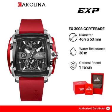 Jam Tangan Pria Expedition EXP Chronograph EX 3008 GCRTEBARE Black Dial Red Rubber Strap