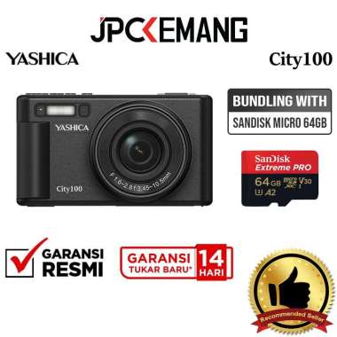 JPC KEMANG Yashica City 100 Compact Digital Camera Pocket Kamera GARANSI RESMI Black + Memory 64GB