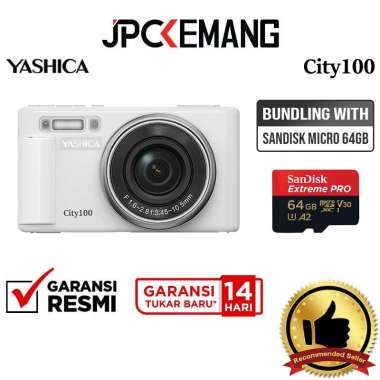JPC KEMANG Yashica City 100 Compact Digital Camera Pocket Kamera GARANSI RESMI White + Memory 64GB