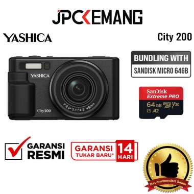 JPC KEMANG Yashica City 200 Compact Digital Camera Pocket Kamera GARANSI RESMI + Memory 64GB Black