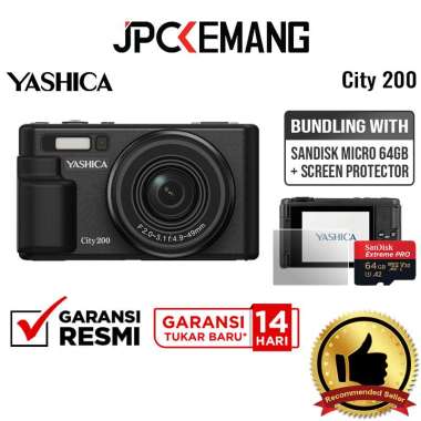 JPC KEMANG Yashica City 200 Compact Digital Camera Pocket Kamera GARANSI RESMI + 64GB+Screen Black