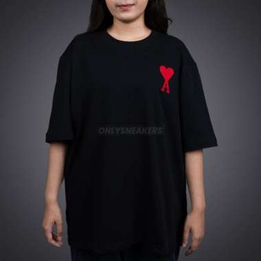 AMI PARIS BIG HEART EMBROIDERED BLACK TEE S