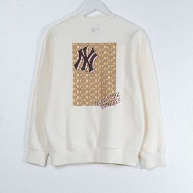 Sweater MLB NY SQUARE MONOGRAM BEIGE BACK IVORY WHITE SWEATSHIRT 100% ORIGINAL XL