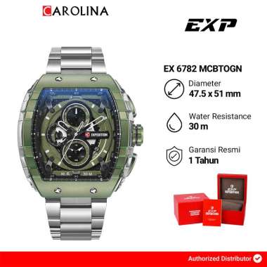 Jam Tangan Pria Expedition EXP Chronograph EX 6782 MCBTOGN Green Dial Stainless Steel Strap