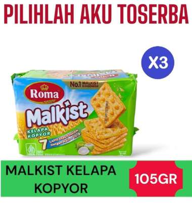 Biskuit Roma Malkist KELAPA KOPYOR 105 gr - ( HARGA PAKET ISI 3 )