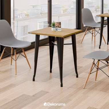 Dekoruma CHESTER Meja Barstool Minimalis 60x60CM/ Cafe Table Top Kayu New London Elm - Cokelat