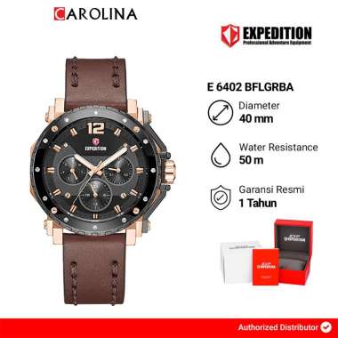 Jam Tangan Wanita S Expedition Chronograph E 6402 BFLGRBA Black Dial Brown Leather Strap