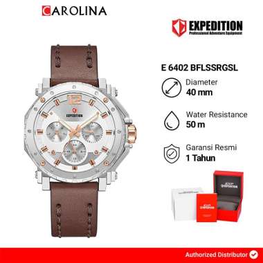 Jam Tangan Wanita S Expedition Chronograph E 6402 BFLSSRGSL Silver Dial Brown Leather Strap