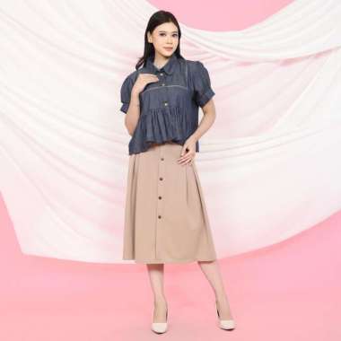 Yoenik Apparel Yeona Denim Top One Size Navy Jeans