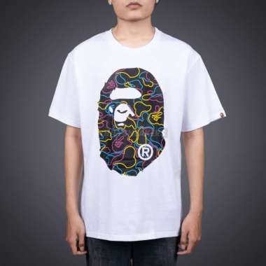 BAPE NEON CAMO BIG APE HEAD WHITE TEE M