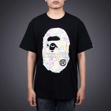 BAPE NEON CAMO BIG APE HEAD BLACK TEE M