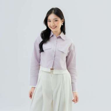 Platini Baju Kemeja Crop Top Lengan Panjang Wanita Katun 62001 XL Lilac