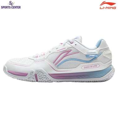 New Hot Item Sepatu Badminton Lining Player Series Saga III Lite AYTV003-1 White Pink Blue 7.5 = 40