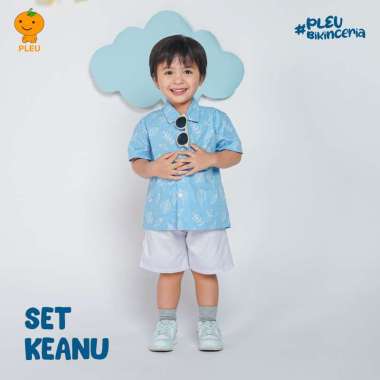 PLEU Set Keanu | Setelan Anak Laki Laki Usia 1-3 Tahun 2 tahun Biru