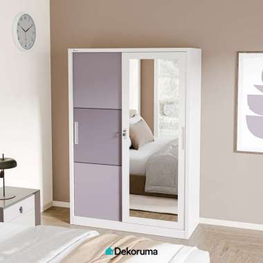 Dekoruma ALBAN Lemari Pakaian Besi 2 Pintu Sliding / Lemari Baju Metal Pintu Geser - Abu-abu
