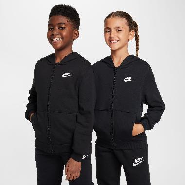 Nike Club Fleece Big Kids' French Terry Full-Zip Hoodie BLACK OR GREY (FD3017-010) S