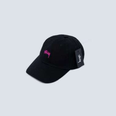 Topi STUSSY STOCK LOW FUCHSIA BLACK CAP 100% ORIGINAL