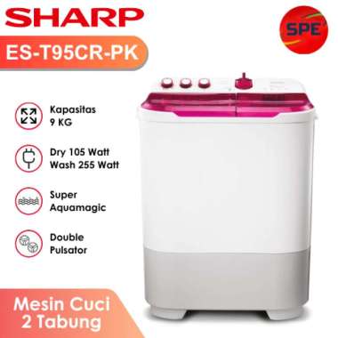 MESIN CUCI 2 TABUNG SHARP KAPASITAS 9 KG ES-T95CR-PK/BK/VK GARANSI RESMI (MEDAN)