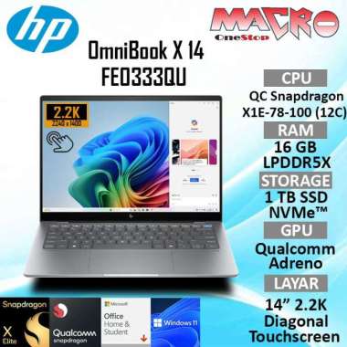 HP OmniBook X 14-fe0333QU QC Snapdragon X1E-78-100(12C) 16GB 1TB SSD Qualcomm Adreno GPU 14" 2.2K IP