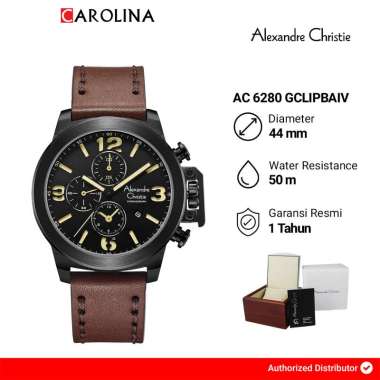 Jam Tangan Pria Alexandre Christie Chronograph AC 6280 GCLIPBAIV Black Dial Brown Leather Strap