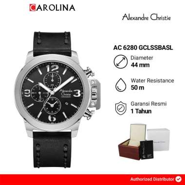 Jam Tangan Pria Alexandre Christie Chronograph AC 6280 GCLSSBASL Black Dial Black Leather Strap