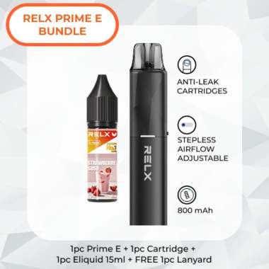 RELX Prime E Bundle (Classic Black) + Eliquid 15ml Strawberry Susu