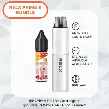 RELX Prime E Bundle (Pure White) + Eliquid 15ml Strawberry Susu