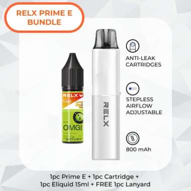 RELX Prime E Bundle (Pure White) + Eliquid 15ml OMG
