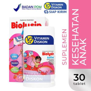 BIOLYSIN ACTIVE ISI 30 TABLET | Multivitamin Penambah Nafsu Makan, Berat Badan Bertambah STRAWBERRY