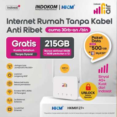 HKM0127+ Hifi Air Indosat Modem WiFi Wireless Router 4G CPE LTE Free Kuota 215GB White