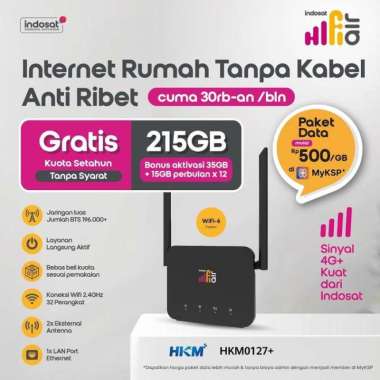 HKM0127+ Hifi Air Indosat Modem WiFi Wireless Router 4G CPE LTE Free Kuota 215GB Black