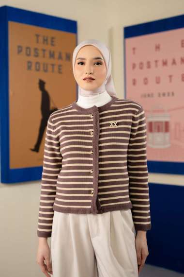 Klamby - Elodie Striped Knit Cardigan Twilight Mauve XXL