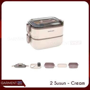 Kotak Bekal Makan 2 Susun Lunch Bento Box Dengan Cup Saus Sambal Tutup Lock Rapat Merek Beduso BUBBL