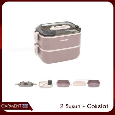 Kotak Bekal Makan 2 Susun Lunch Bento Box Dengan Cup Saus Sambal Tutup Lock Rapat Merek Beduso NO BU