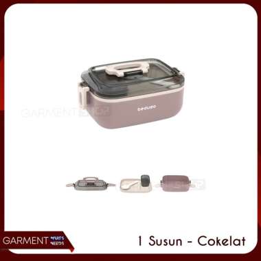 Kotak Bekal Makan 2 Susun Lunch Bento Box Dengan Cup Saus Sambal Tutup Lock Rapat Merek Beduso NO BU