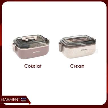 Kotak Bekal Makan 2 Susun Lunch Bento Box Dengan Cup Saus Sambal Tutup Lock Rapat Merek Beduso BUBBL