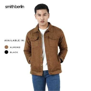 Smith Berlin Jaket Trucker Pria Sigurd Bahan Suede Halus Premium Tebal Nyaman Kantong Banyak Black L