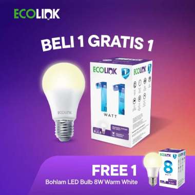 Ecolink [Beli 1 Gratis 1 ] Lampu Bohlam LED Bulb 11W [Free LED Bulb 8W Kuning] Warm White