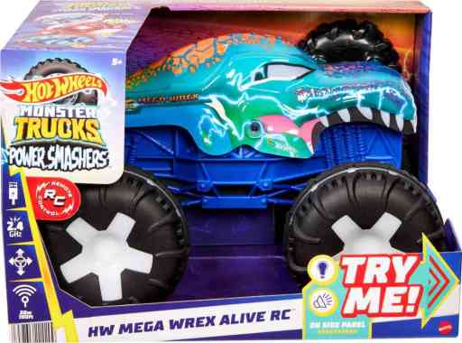 Hot Wheels Monster Trucks 1:15 Scale MEGA-Wrex Alive Remote Control Vehicle Battery-Powered RC With 