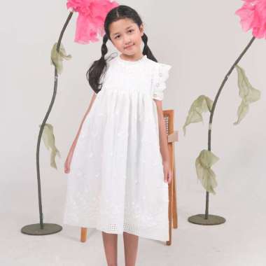 Pastel Kidswear Summer White Embroidery Dress White 2XL
