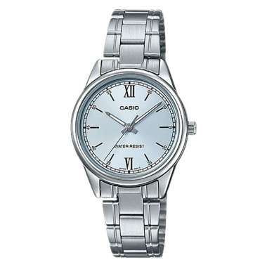Jam Tangan Wanita Casio General LTP-V005D-2B3UDF Ladies Silver Dial Stainless Steel Band BIRU