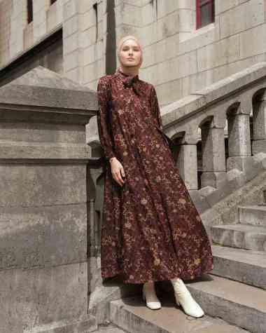 Heaven Lights - Roza Dress - Dress Motif Muslim Wanita XS Mahogany