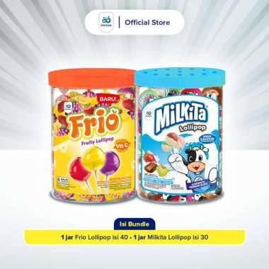 Paket Lolipop Toples Milkita Permen Susu dan Frio Permen Rasa Buah (2 Jar)