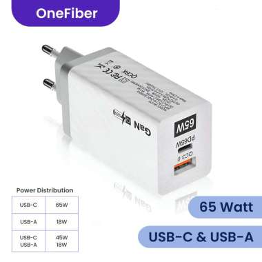 Power Adapter (Kepala Batok Charger) 65W Quick Charge PD 5 Port Onefiber Putih