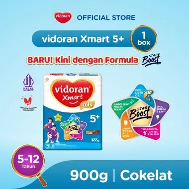 Vidoran Xmart 5+ Cokelat Susu Formula 900 g