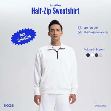 KOZE EaseFlow Half Zip Sweatshirt White - Sweater EaseFlow Half Zip Pria Putih L