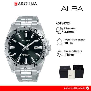 Jam Tangan Pria Alba Active AS9V47X1 Black Dial Stainless Steel Strap